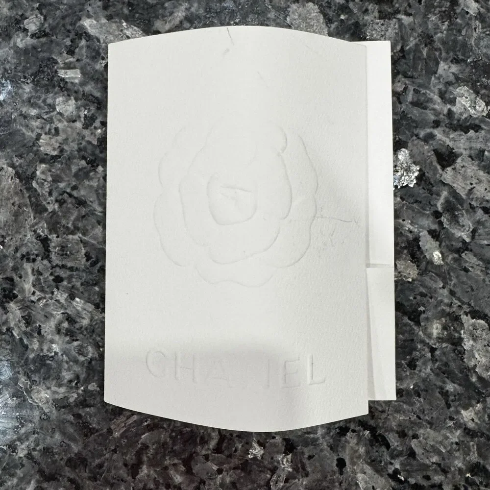 Authentic Chanel White Receipt Holder Emboss Camellia 4” X 3”